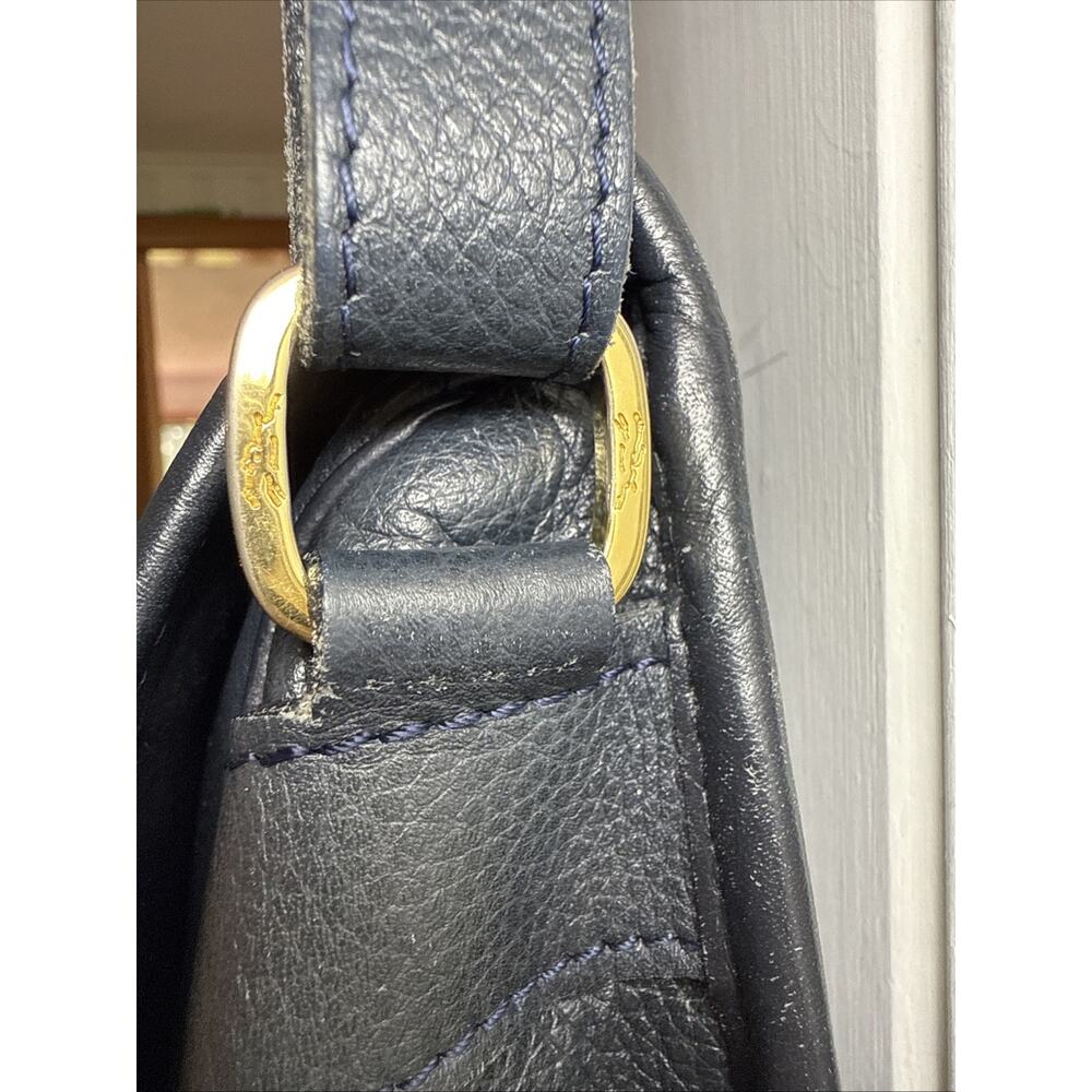 Longchamp Vintage Navy blue Pebbled Leather Small Crossbody Flap Designer Purse - Picture 3 of 9